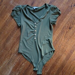 Women's Olive Green Button-Up Bodysuit